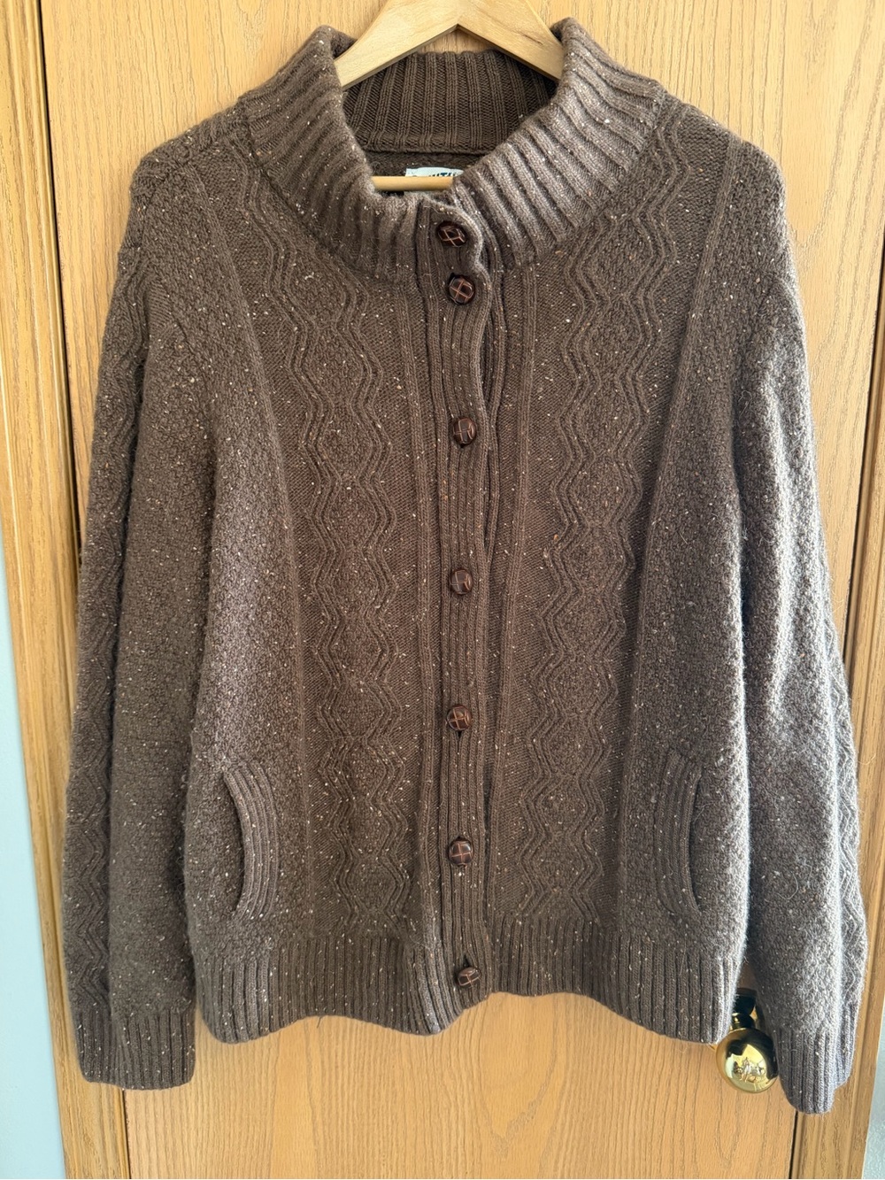 Duluth Trading Co. Alpaca Wool Cozy Chunky Knit Brown Button Sweater Size 2XL